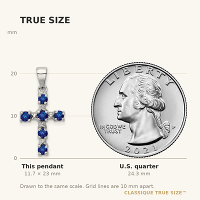 Sterling Silver Rhodium Dark Sapphire & Diamond Accent Cross Pendant