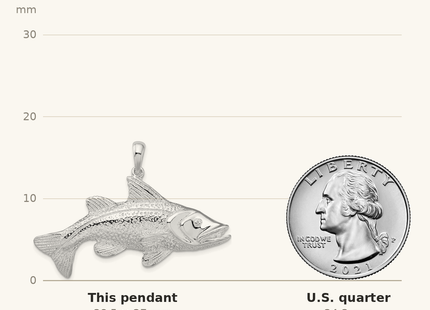 Classique True Size: De-Ani Sterling Silver Rhodium-Plated Polished Red Fish Pendant shown next to a US quarter (24.3 mm)