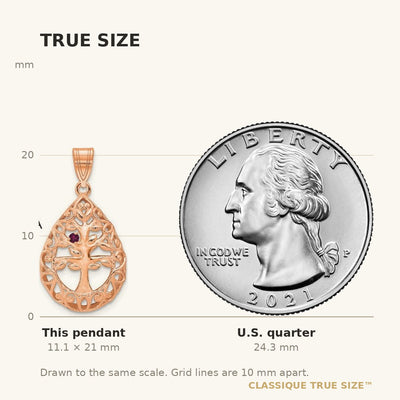 10K Rose Gold 1 Birthstone Tree of Life Tear Drop Pendant