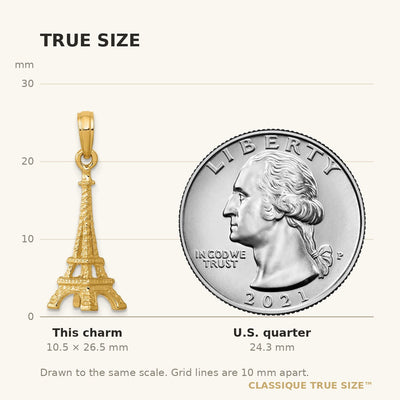 14K Solid Polished 3-D Eiffel Tower Charm