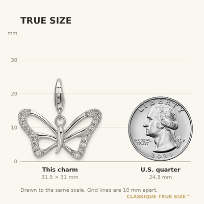 Amore La Vita Sterling Silver Rhodium-plated Polished CZ Polished Butterfly Charm with Fancy Lobster Clasp