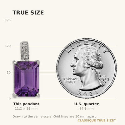 Sterling Silver Rhodium Emerald-cut Amethyst & Diamond Pendant