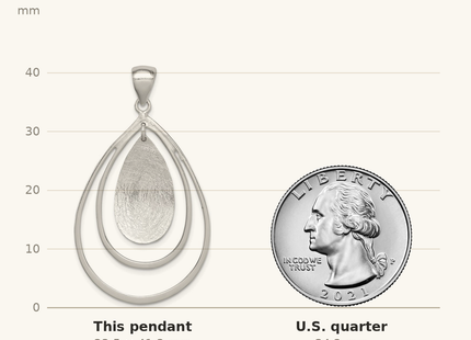 Classique True Size: Sterling Silver Polished & Textured Teardrop Pendant shown next to a US quarter (24.3 mm)