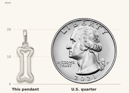 Classique True Size: Sterling Silver Bone Pendant shown next to a US quarter (24.3 mm)