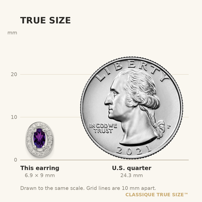 Sterling Silver Rhod-plated w/ Purple and White CZ Oval Stud Earrings