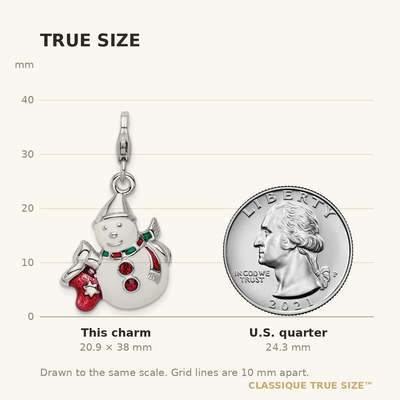 Amore La Vita Sterling Silver Rhodium-plated Polished 3-D Enameled with Crystal Snowman Charm with Fancy Lobster Clasp