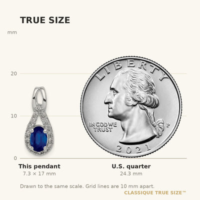14K White Gold Diamond and Oval Sapphire Teardrop Halo Pendant