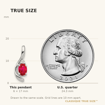 14K White Gold Ruby and Diamond Pendant, 17 x 6mm