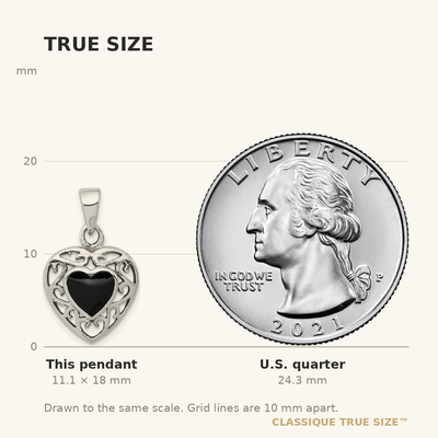 Sterling Silver Filigree Frame Onyx Heart Antiqued Heart Pendant