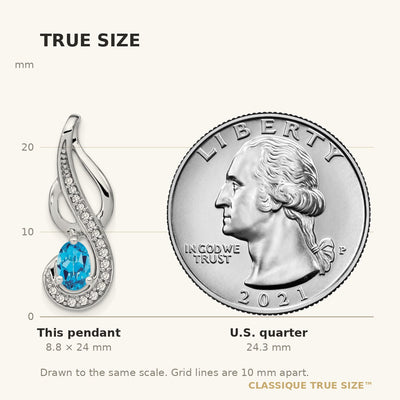 14K White Gold Blue Topaz and Diamond Swirl Pendant