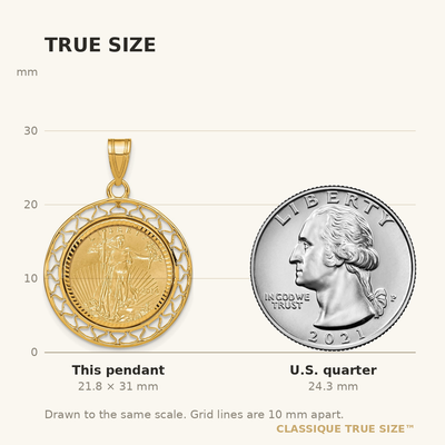 Wideband Distinguished Coin Jewelry 14ky Fancy Wire Diamond-cut Prong Mounted 1/10oz American Eagle Coin Bezel Pendant