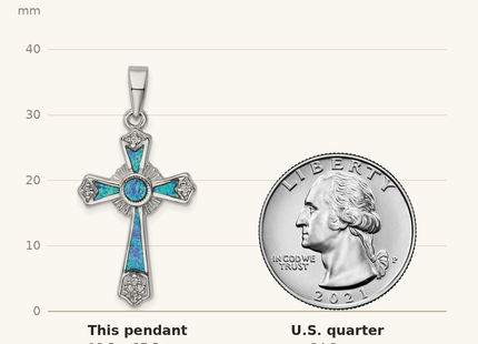 Classique True Size: Sterling Silver Rhodium-plated CZ / Created Opal Cross Pendant shown next to a US quarter (24.3 mm)