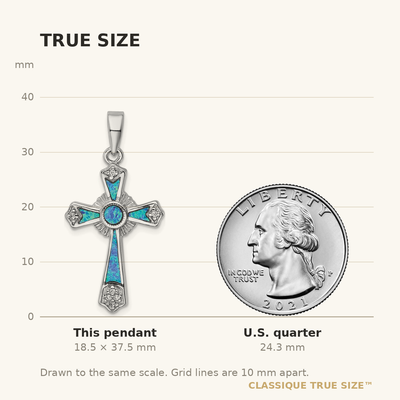 Sterling Silver Rhodium-plated CZ / Created Opal Cross Pendant