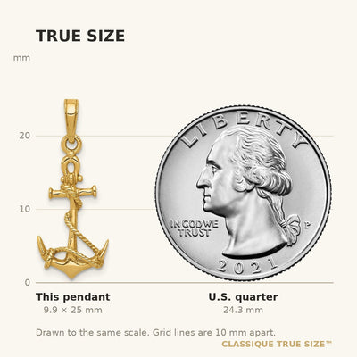 14K 3-D Anchor w/Shackle and Entwined Rope Pendant