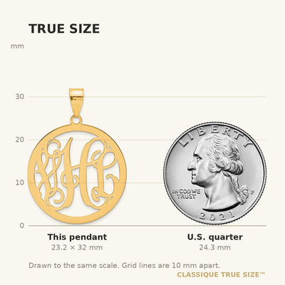 10K Yellow Gold Large Round Monogram Pendant