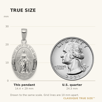 14K White Gold Miraculous Medal Pendant, 29 x 14.5mm