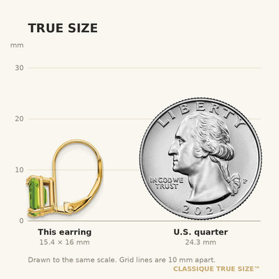 14K Emerald Cut Peridot Leverback Earrings