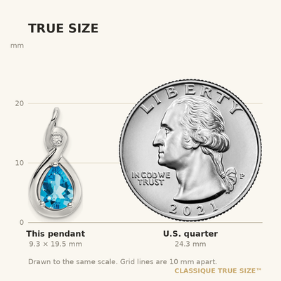14K White Gold Pear Blue Topaz and Diamond Pendant, 19.5 x 9.4mm
