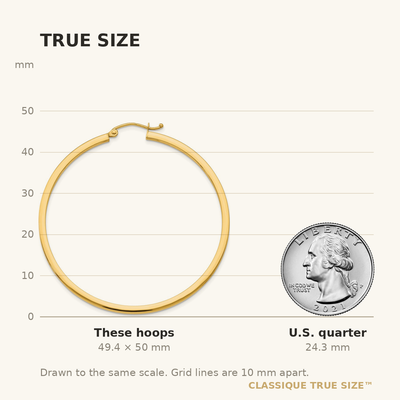 14K Square Tube Hoop Earrings, 50 x 2mm