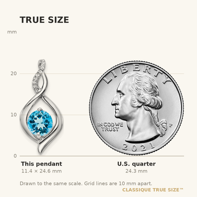 14K White Gold Blue Topaz and Diamond Pendant, 24.6 x 11.35mm