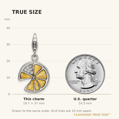 Amore La Vita Sterling Silver Rhodium-plated Polished 3-D Yellow Enameled Lemon Slice Charm with Fancy Lobster Clasp