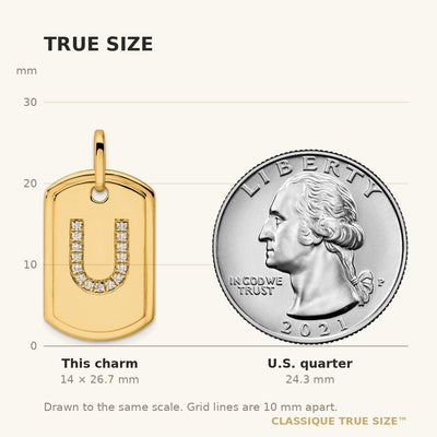 14K Diamond Initial U Dog Tag Charm