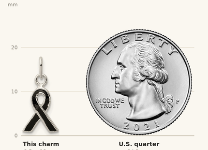 Classique True Size: Sterling Silver Black Enameled Awareness Charm shown next to a US quarter (24.3 mm)