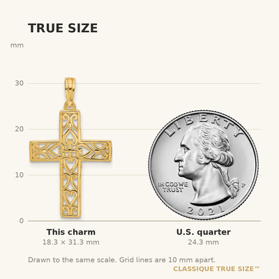 14Ky Fancy Cross Charm, 31.3 x 18.6mm