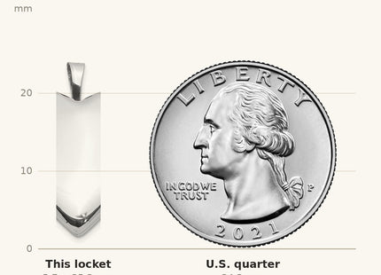 True size: Sterling Silver Rhodium-plated Polished Heart Ash Holder Locket shown next to a US quarter (24.3 mm)