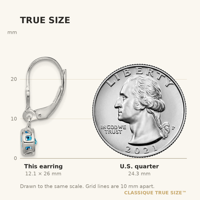 Sterling Silver Rhodium Plated Round Blue Topaz Leverback Earrings, 26 x 6mm