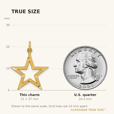 14K Diamond-cut Star Charm, 27 x 20mm