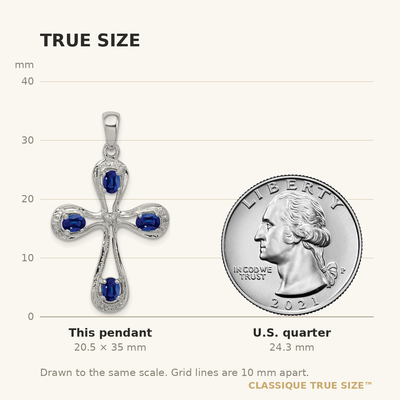 Sterling Silver Rhodium Dark Sapphire & Diamond Cross Pendant