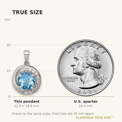 Sterling Silver Rhodium-plated Polished Checker-cut Round Light Swiss Blue Topaz and White Topaz Circle Pendant