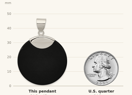 Classique True Size: Sterling Silver Round Black Onyx Pendant shown next to a US quarter (24.3 mm)