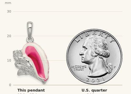 Classique True Size: De-Ani Sterling Silver Rhodium-Plated Enameled Large Conch Shell Pendant shown next to a US quarter (24.3 mm)