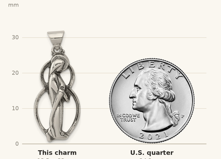 Classique True Size: Sterling Silver Antiqued Blessed Mary Charm shown next to a US quarter (24.3 mm)