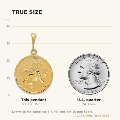 14K Polished and Satin Angel Pendant, 36 x 22mm
