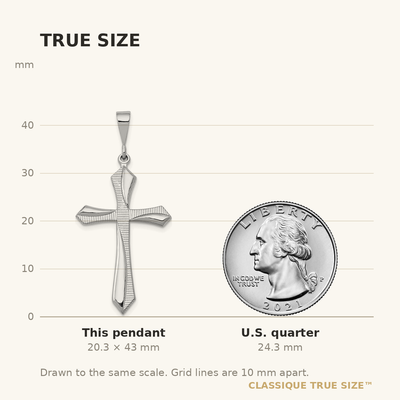 14K White Gold Passion Cross Pendant, 43 x 20mm