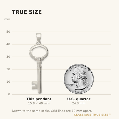 Sterling Silver Polished Key Pendant, 49 x 15mm