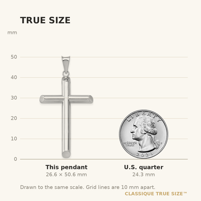 14K White Gold Polished Tube Cross Pendant, 50.63 x 27.5mm