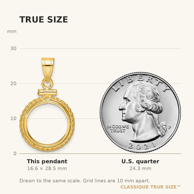 Wideband Distinguished Coin Jewelry 14K Polished Casted Rope x Screw Top Coin Bezel Pendant, 28.5 x 17mm