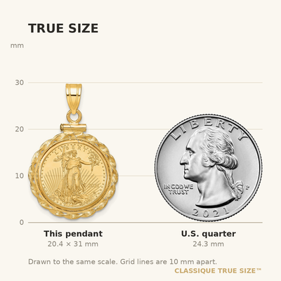 Wideband Distinguished Coin Jewelry 14K Polished Wide Twisted Wire Mounted 1/10oz American Eagle Screw Top Coin Bezel Pendant