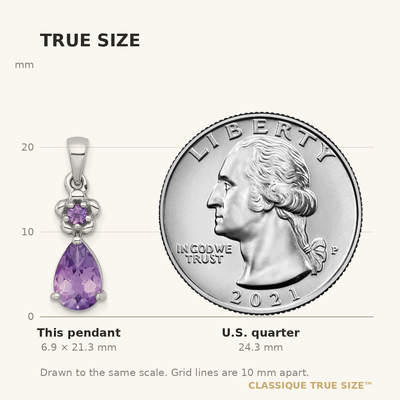 Sterling Silver Rhodium-plated Polished Amethyst Teardrop and Flower Pendant