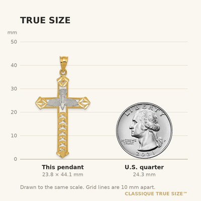 14K W/Rhodium Polished Diamond-Cut Dove Cross Pendant