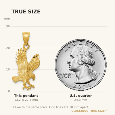 14K Satin Diamond-cut Eagle Pendant, 27.5 x 14mm