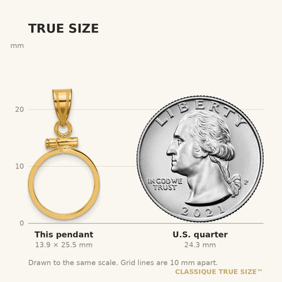Wideband Distinguished Coin Jewelry 14K Polished x Screw Top Coin Bezel Pendant, 25.5 x 14mm