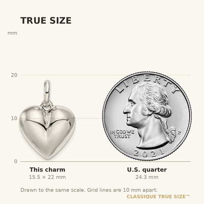 Sterling Silver Puffed Heart Charm, 22 x 16mm