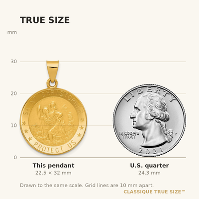 14K Saint Christopher Medal Hollow Pendant, 32 x 22.75mm