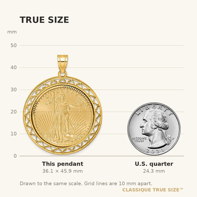 Wideband Distinguished Coin Jewelry 14ky Fancy Wire Diamond-cut Prong Mounted 1/2oz American Eagle Coin Bezel Pendant