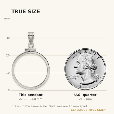 Wideband Distinguished Coin Jewelry 14K White Gold Polished x Screw Top Coin Bezel Pendant, 33.75 x 22.7mm
